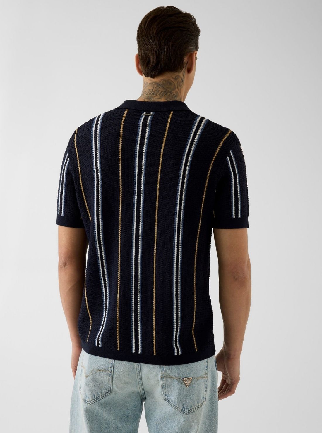 GUESS Mens Smart Blue Zion Intarsia Polo Shirt M6YR30Z1062 Back View