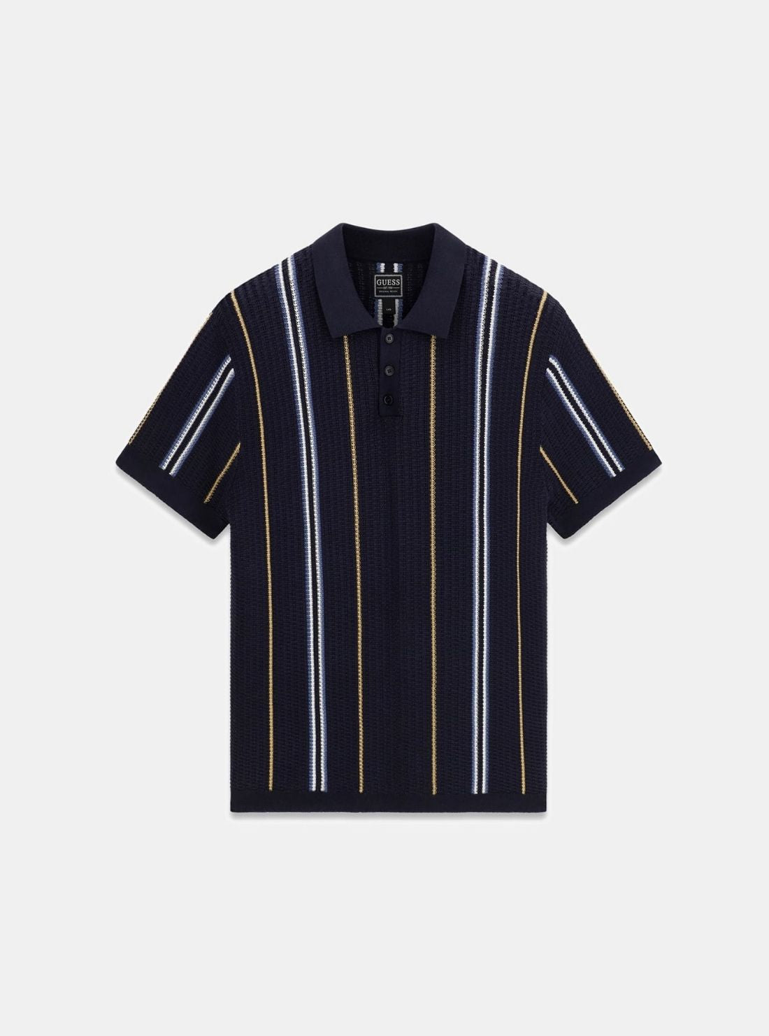 GUESS Mens Smart Blue Zion Intarsia Polo Shirt M6YR30Z1062 Flatlay