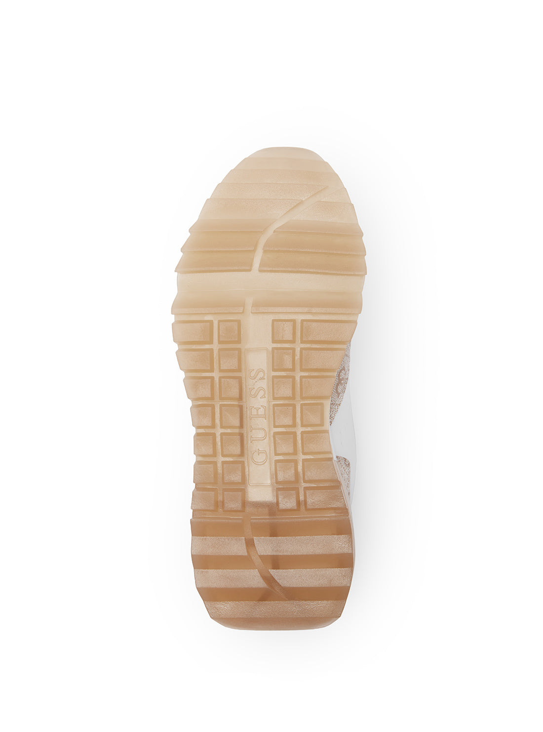 White and Taupe Melany Logo Sneakers | GUESS Women's Shoes | bottom view