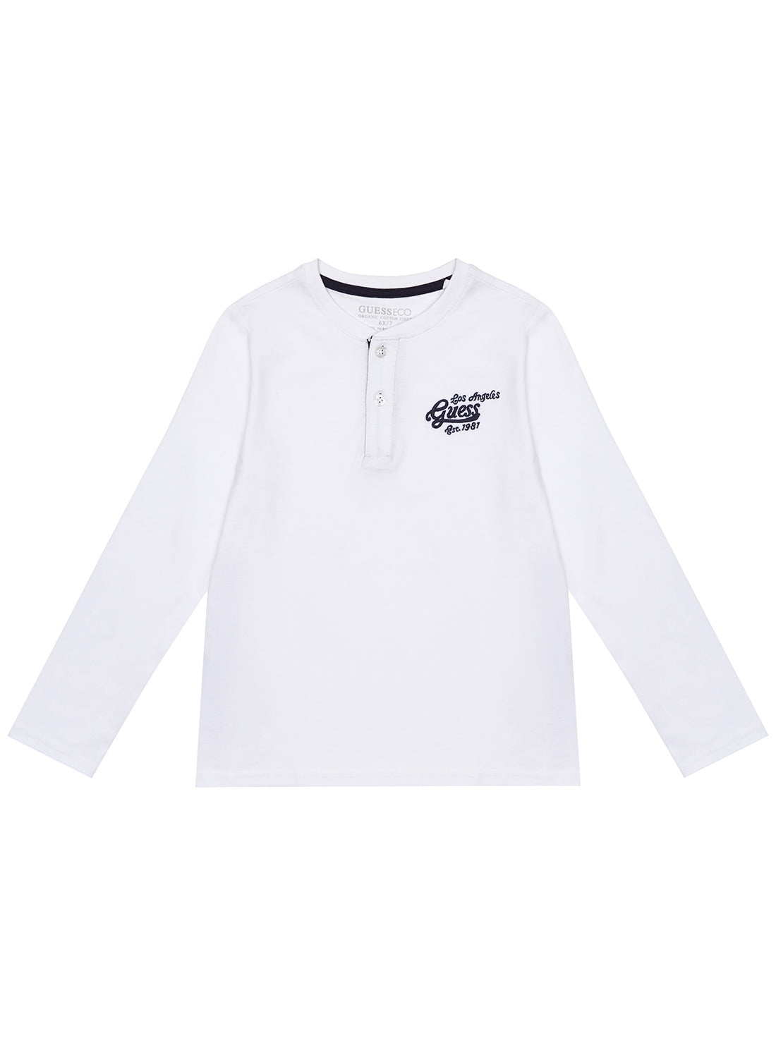 GUESS White Henley Long Sleeves T-Shirt front view