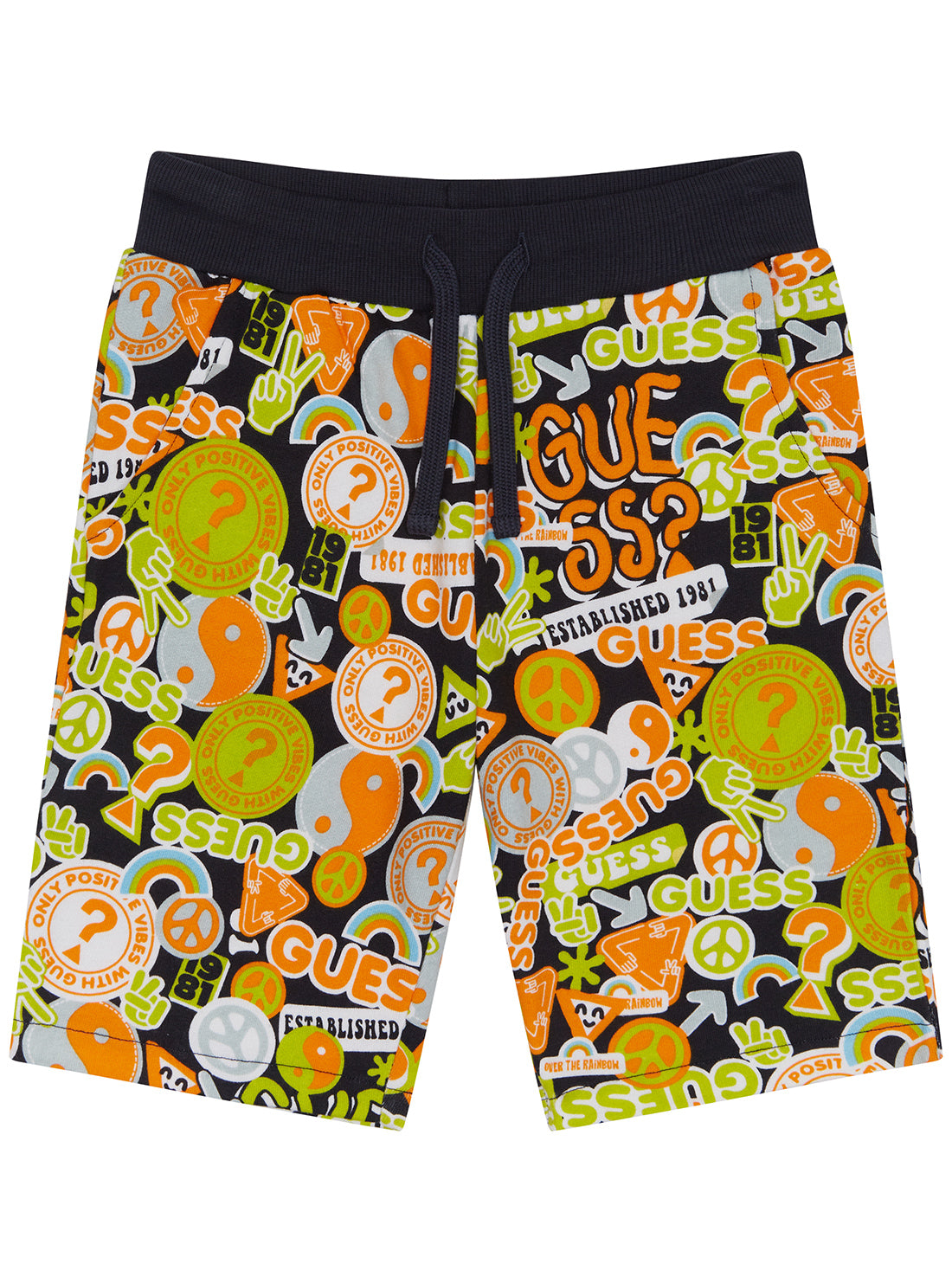 Orange and Green Peace Active Shorts (2-7) | GUESS Kids | front view