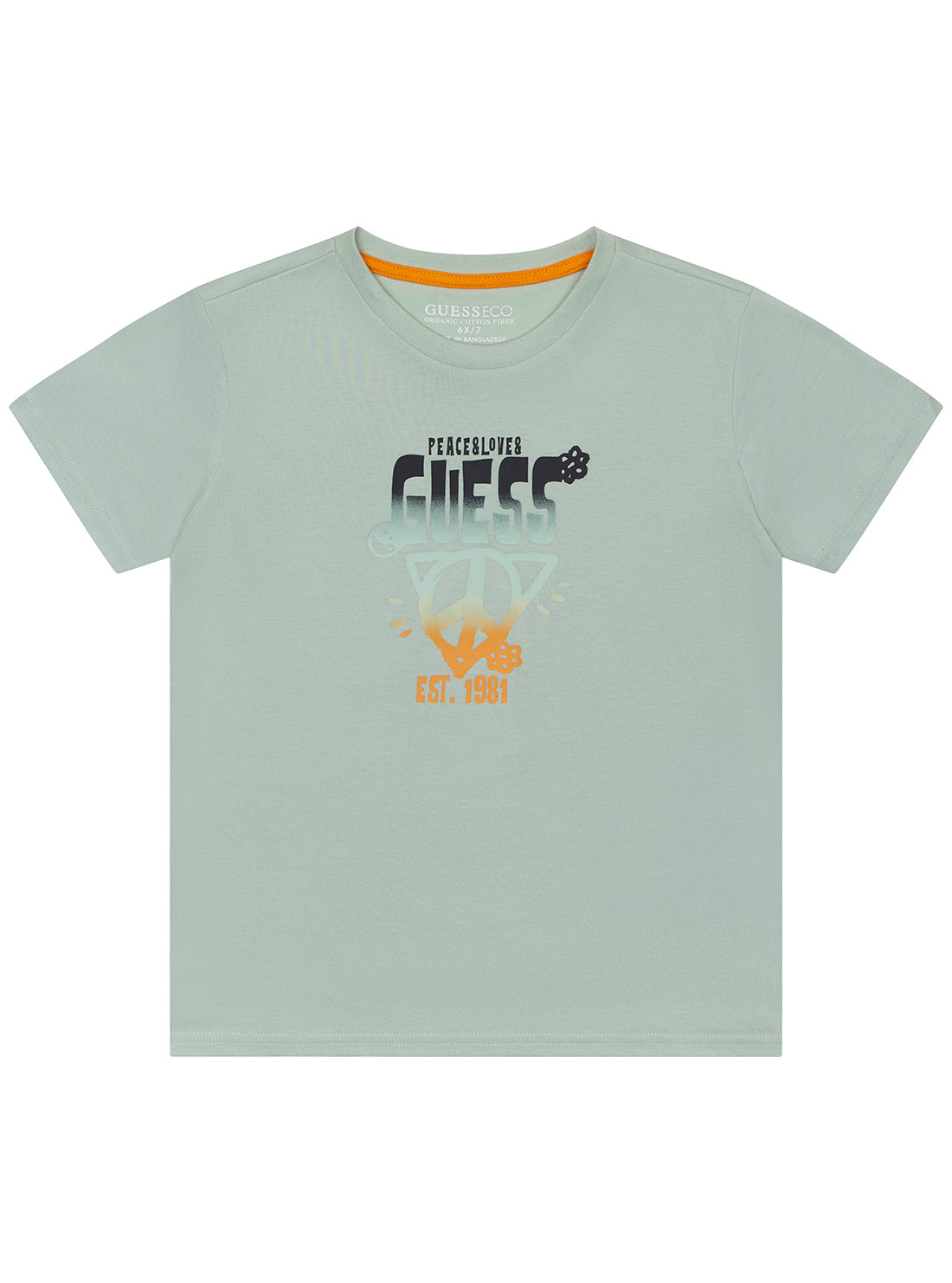 Light Green Peace and Love Logo T-Shirt (2-7) | GUESS Kids | front view
