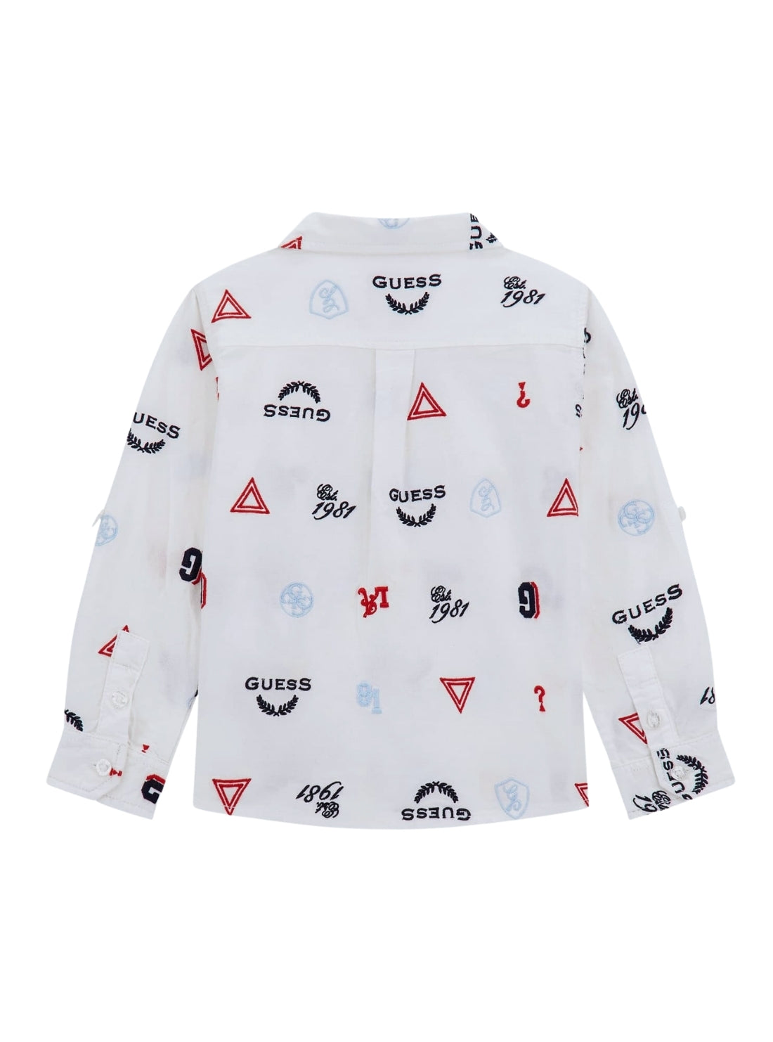 GUESS Kids White Multi Oxford Long Sleeve Shirt (2-7) N5BH00W9CL1 Back View