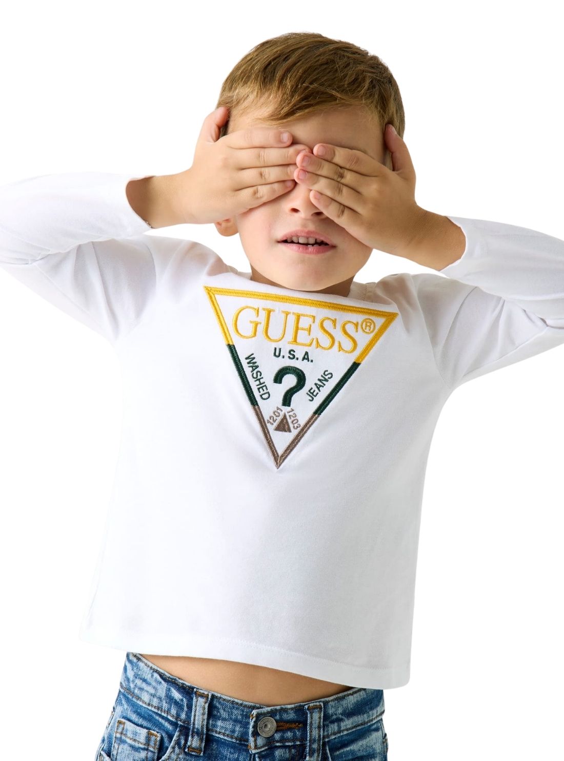GUESS Kids White Logo Long Sleeve T-Shirt (2-7) N5BI21I3Z14 Model View2