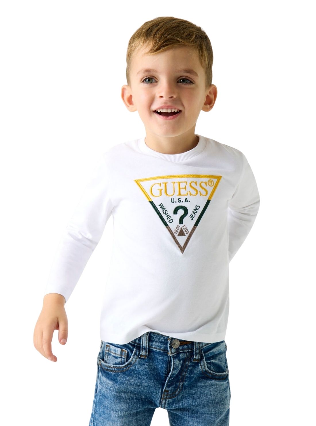 GUESS Kids White Logo Long Sleeve T-Shirt (2-7) N5BI21I3Z14 Model view