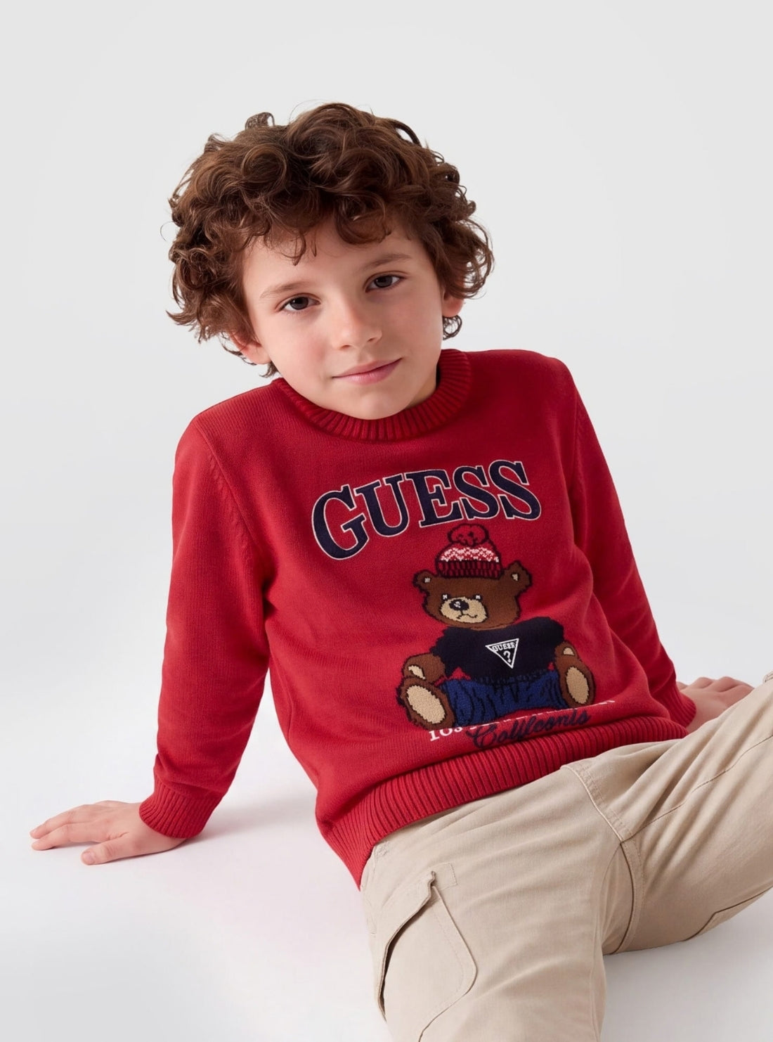 GUESS Kids Red Teddy Bear Sweater (2-7) N6BR03Z1393 Model View5