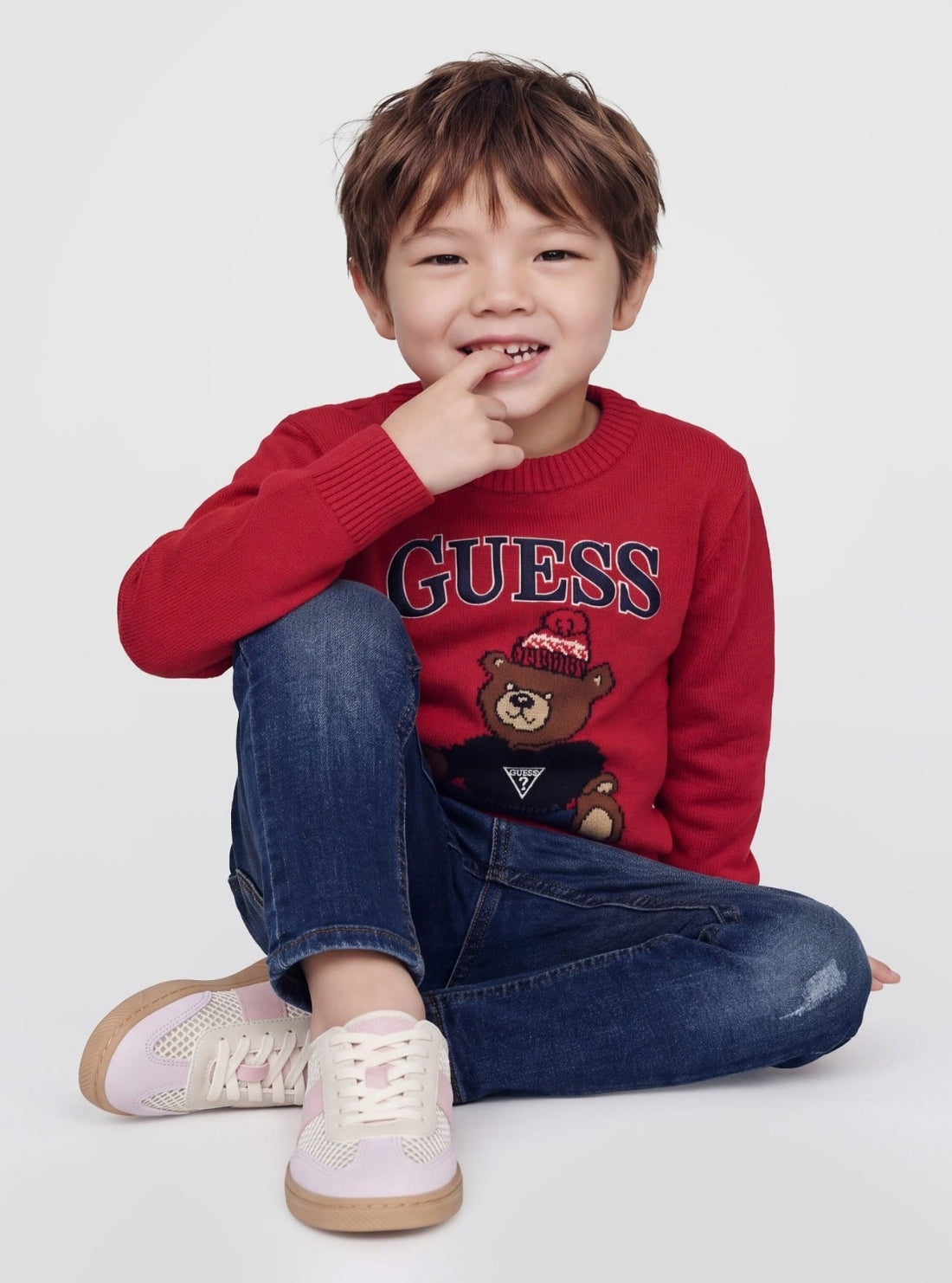 GUESS Kids Red Teddy Bear Sweater (2-7) N6BR03Z1393 Model View