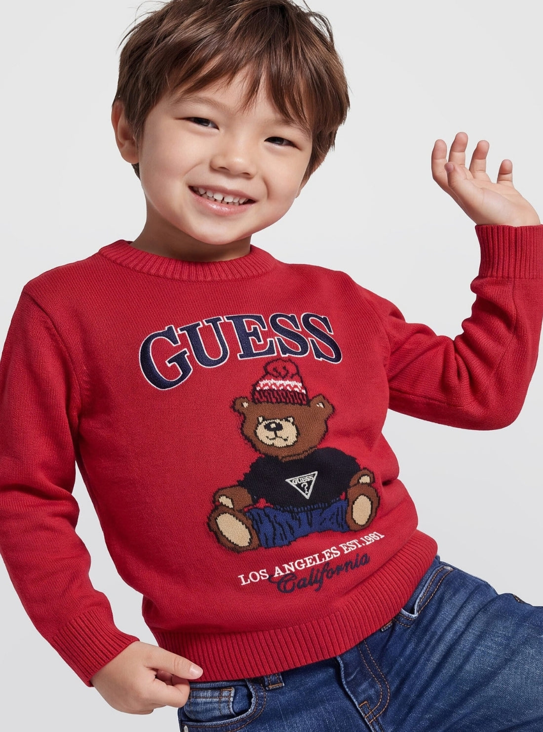 GUESS Kids Red Teddy Bear Sweater (2-7) N6BR03Z1393 Model View4