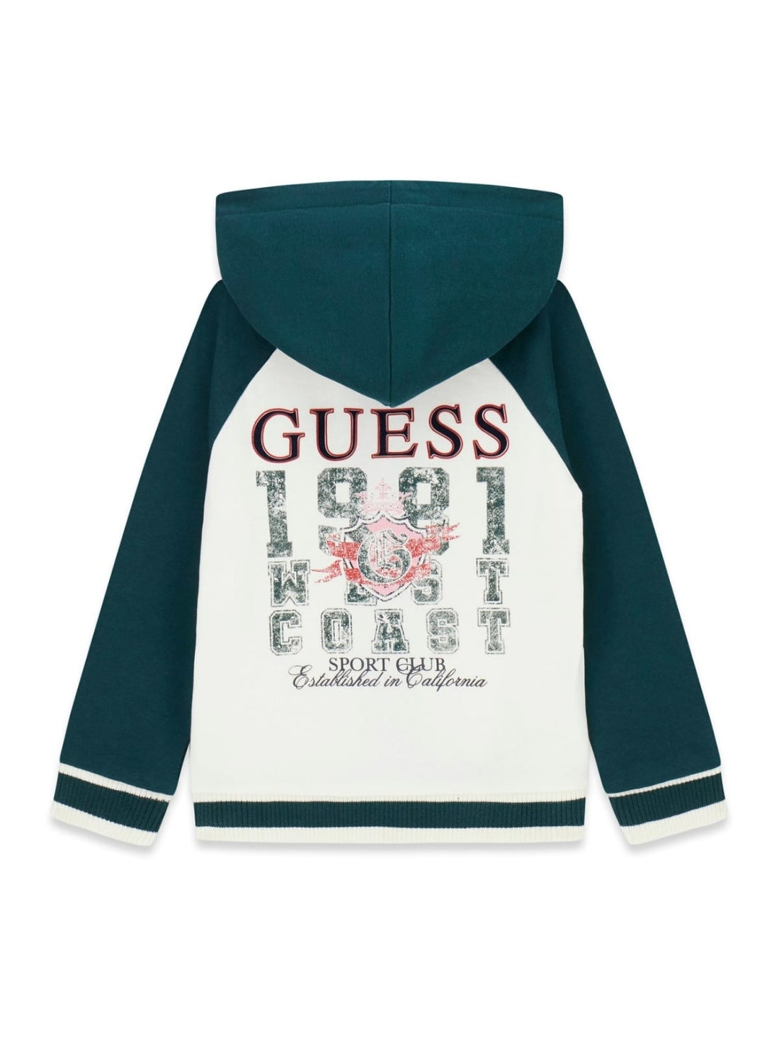 GUESS Kids Green White Colourblock Zip Hoodie N6YQ09K4102 Back View