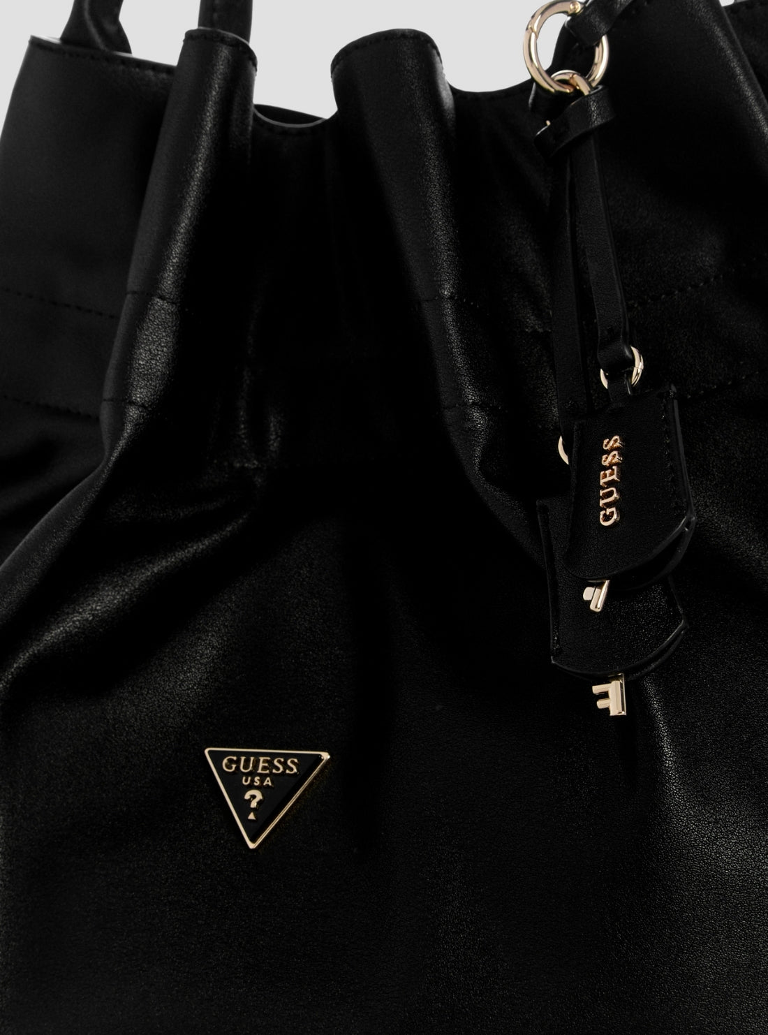 GUESS Womens Black Karima Drawstring Tote Bag NG224923 Detail View