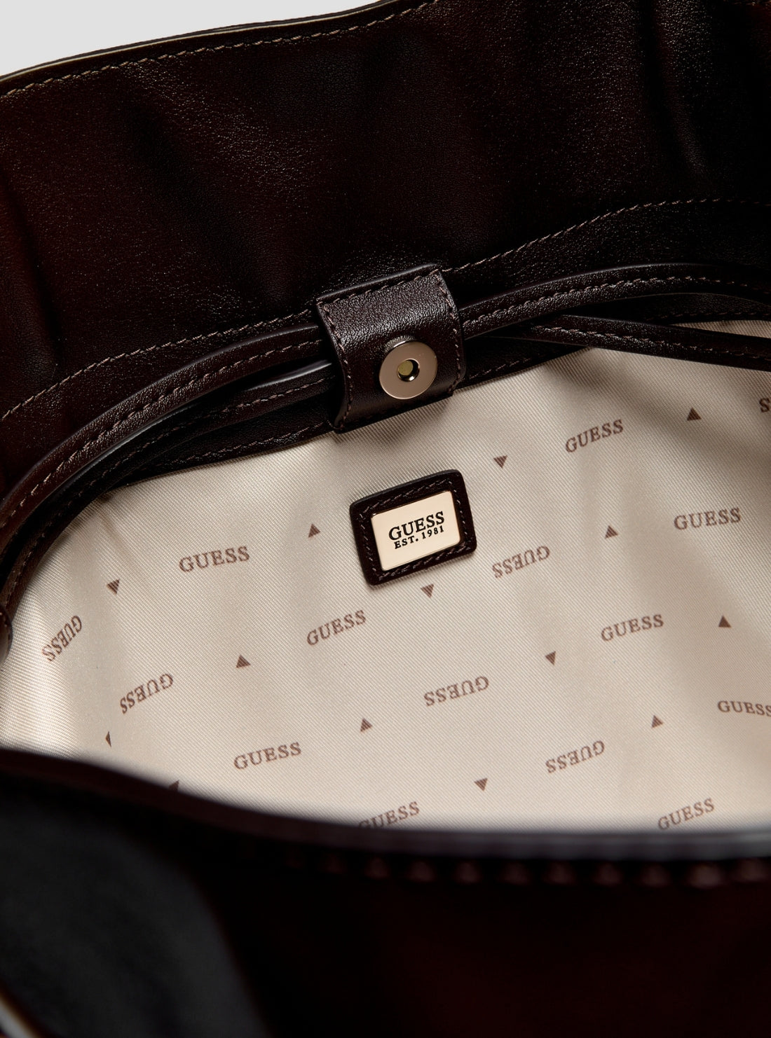 GUESS Womens Brown Karima Drawstring Tote Bag NG224923 Detail view