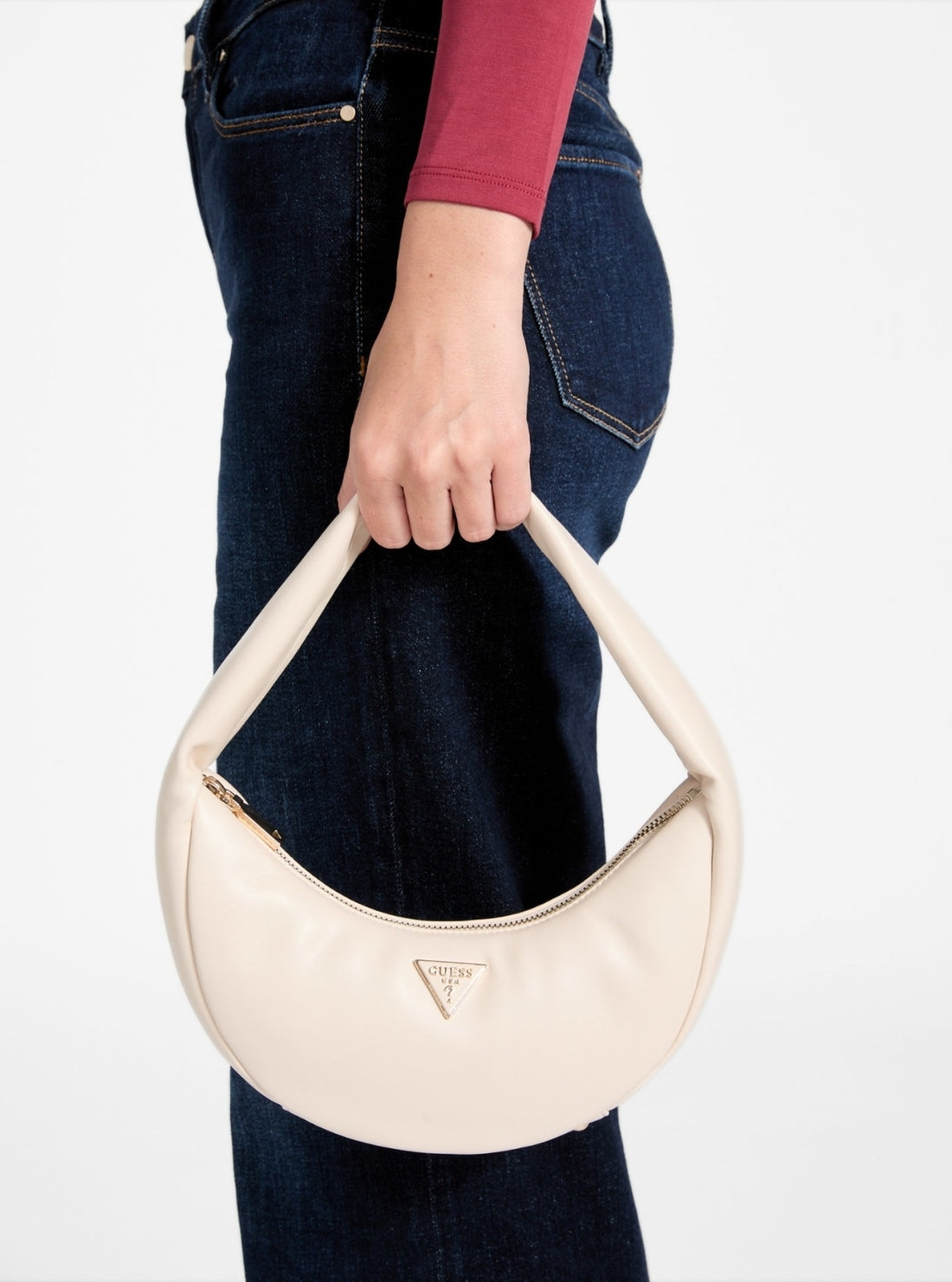 GUESS Womens Bone Sunetra Mini Shoulder Bag NG753472 Model View