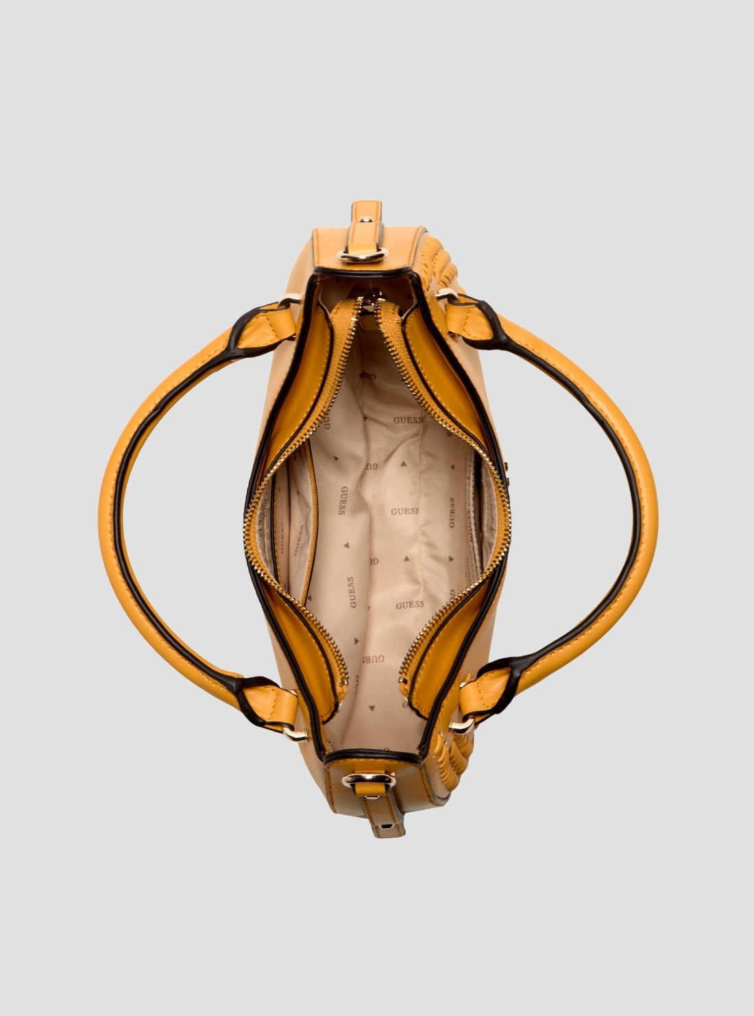 GUESS Womens Yellow Tatum Satchel Bag NG966706 Inside View