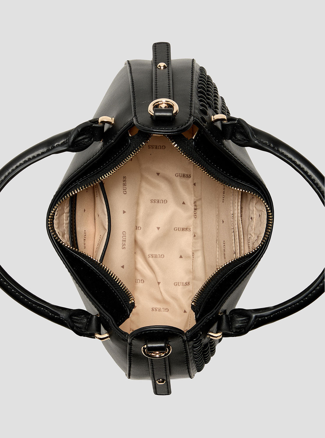 GUESS Womens Black Tatum Satchel Bag NG966706 Inside View