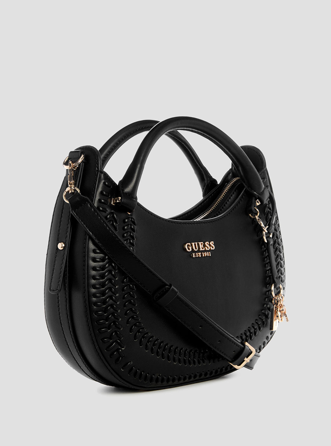 GUESS Womens Black Tatum Satchel Bag NG966706 Front Side View