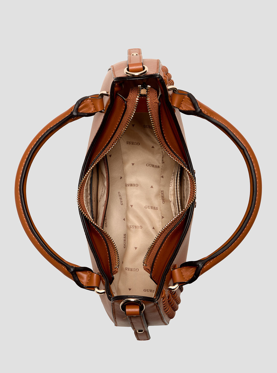 GUESS Womens Brown Tatum Satchel Bag NG966706 Inside View