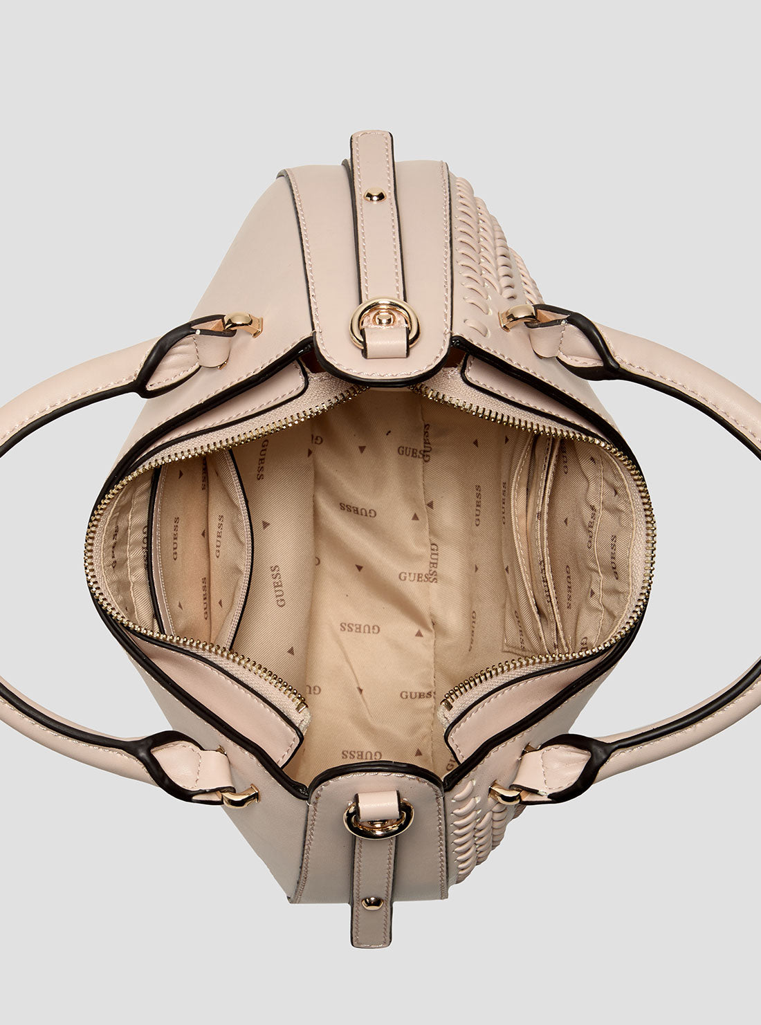 GUESS Womens Beige Tatum Satchel Bag NG966706 Inside View