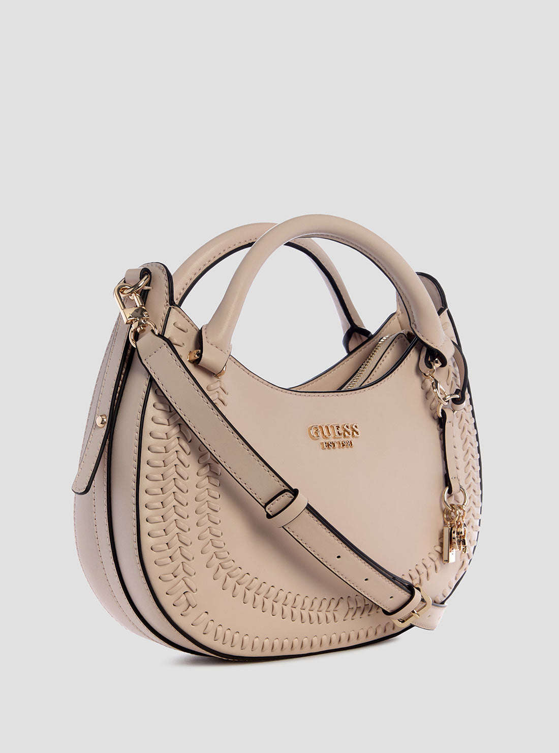 GUESS Womens Beige Tatum Satchel Bag NG966706 Front Side View