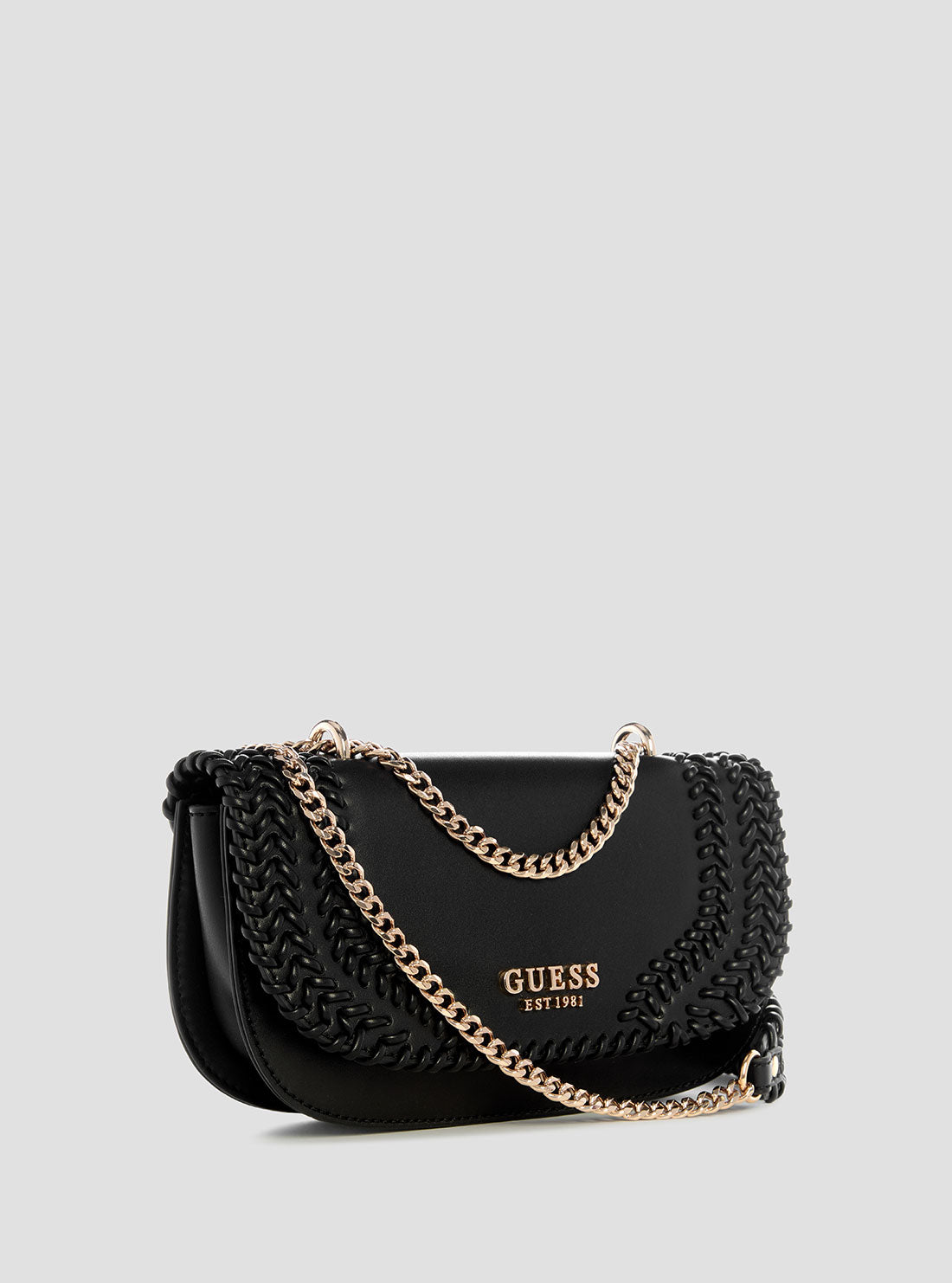 GUESS Womens Black Tatum Convertible Crossbody Flap Bag NG966721 Front Side View