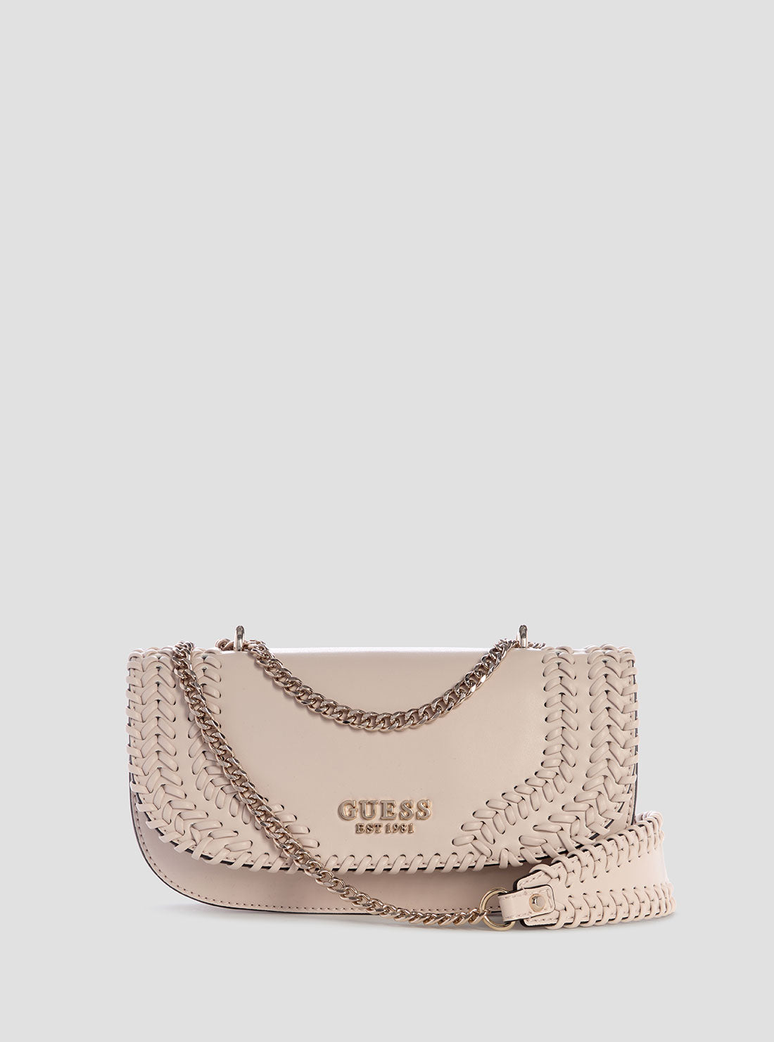 GUESS Womens Beige Tatum Convertible Crossbody Flap Bag NG966721 Front View
