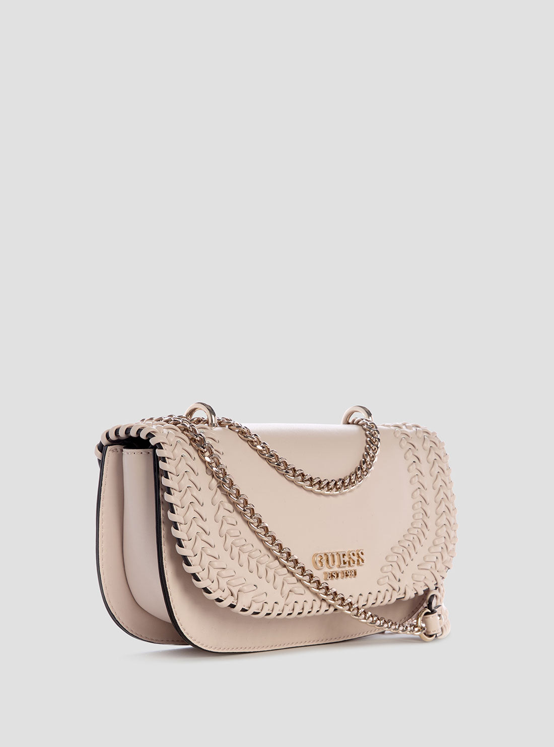 GUESS Womens Beige Tatum Convertible Crossbody Flap Bag NG966721 Front Side View