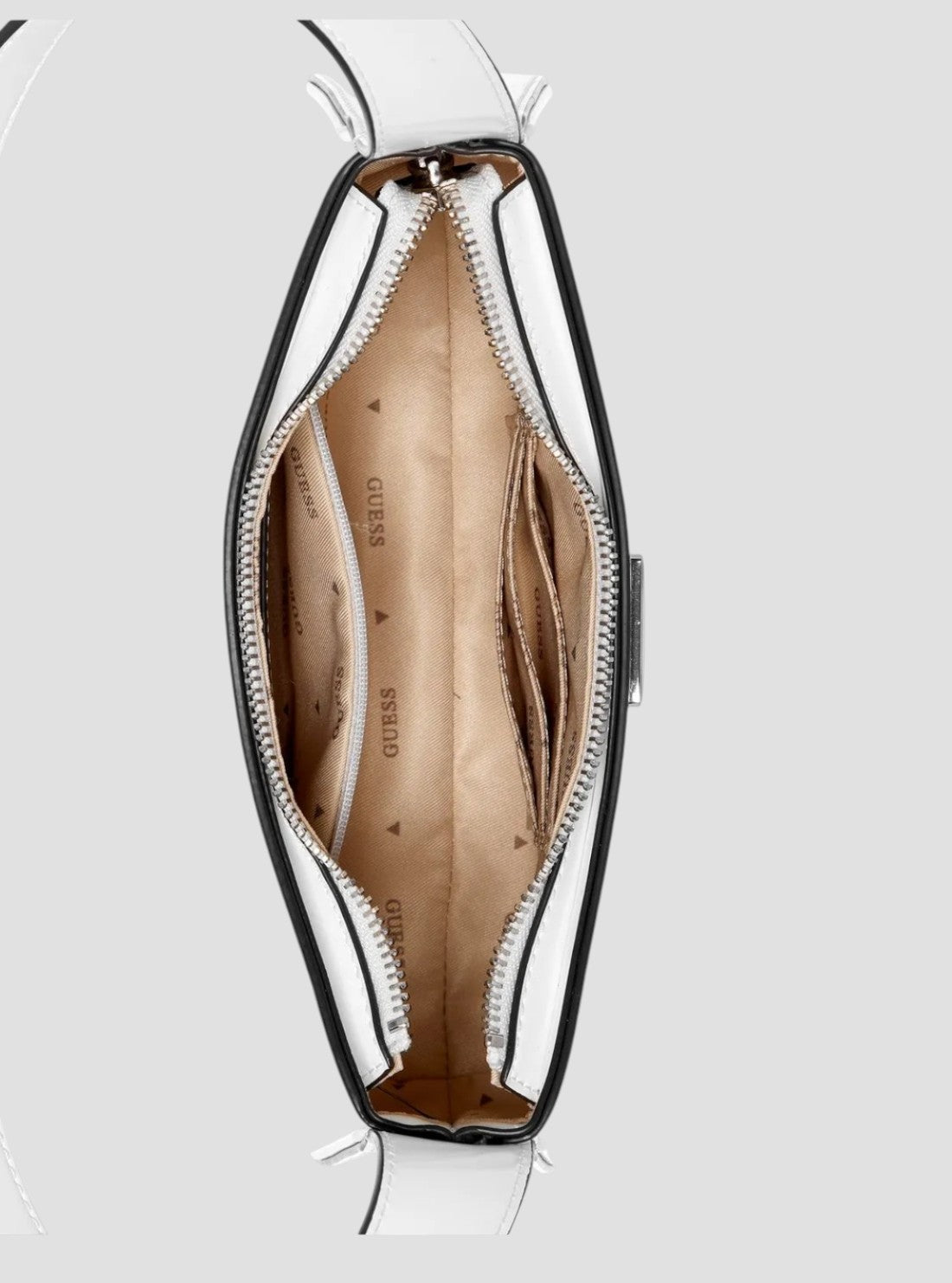 GUESS Womens White Arnela Top Zip Shoulder Bag NY949617 Inside View