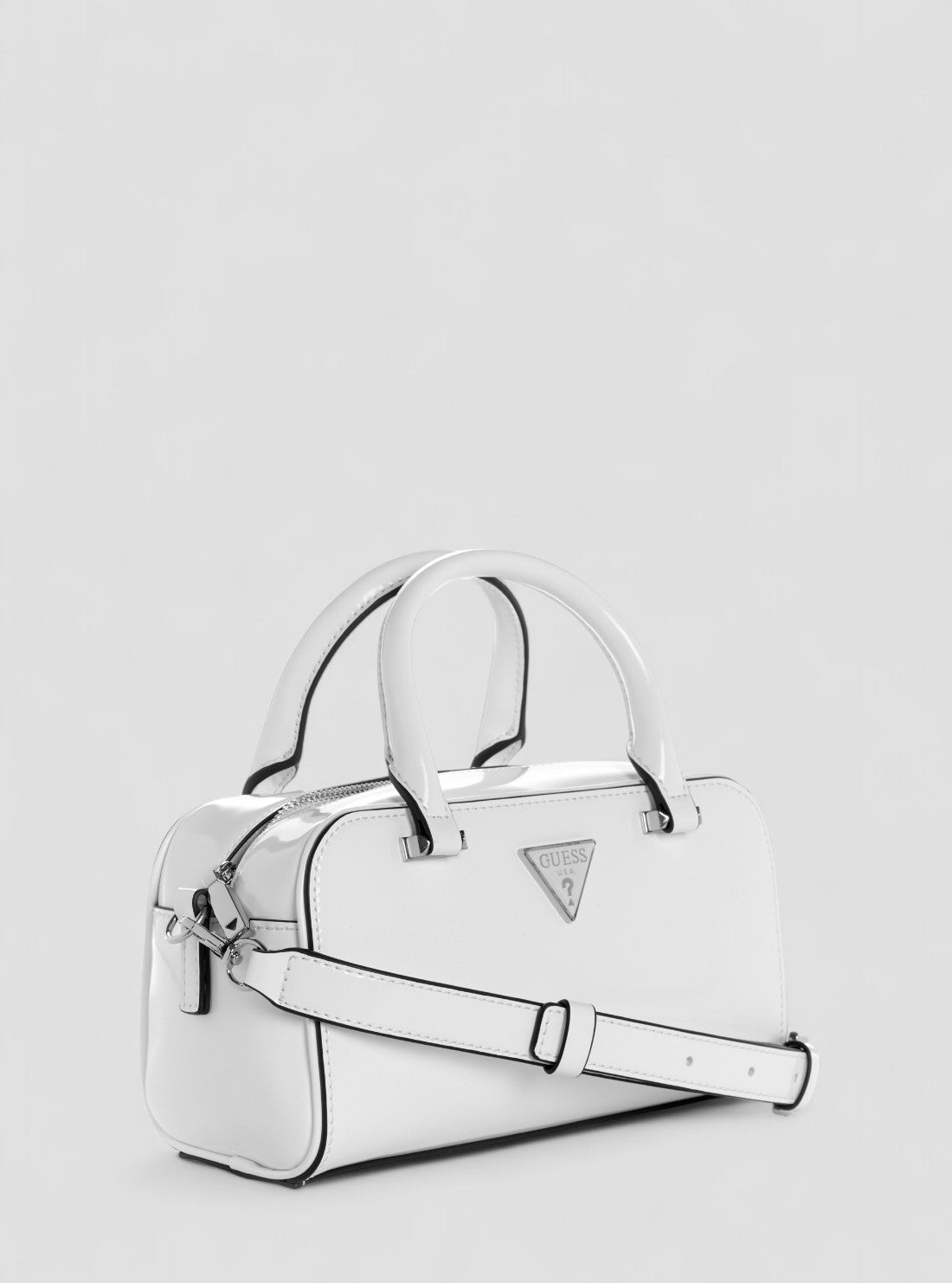 GUESS Womens White Arnela Mini Satchel Bag NY949674 Front Side View