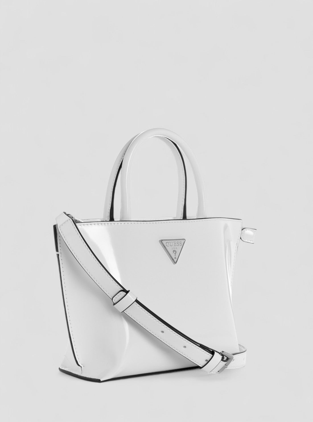 GUESS Womens White Arnela Mini Tote Bag NY949675 Front Side View