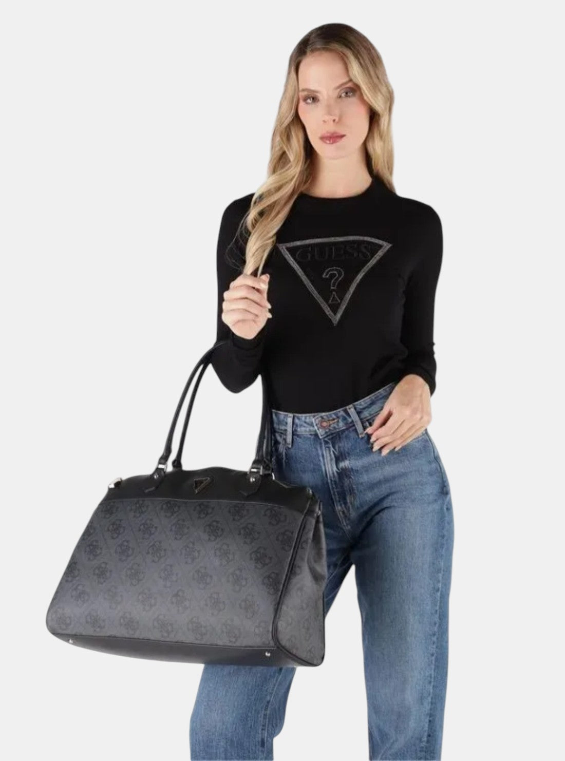 GUESS Handbags Black Logo Berta Deluxe Dome Tote Bag OB8688903 Full View