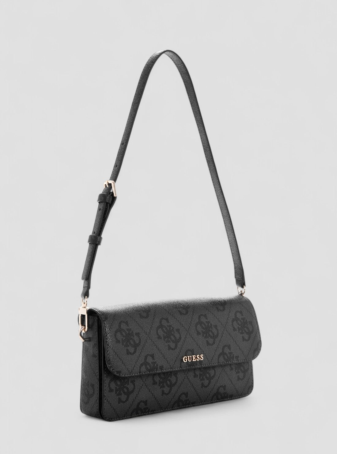 GUESS Womens Black Logo Sadie Flap Shoulder Bag OS811819 Front Side View