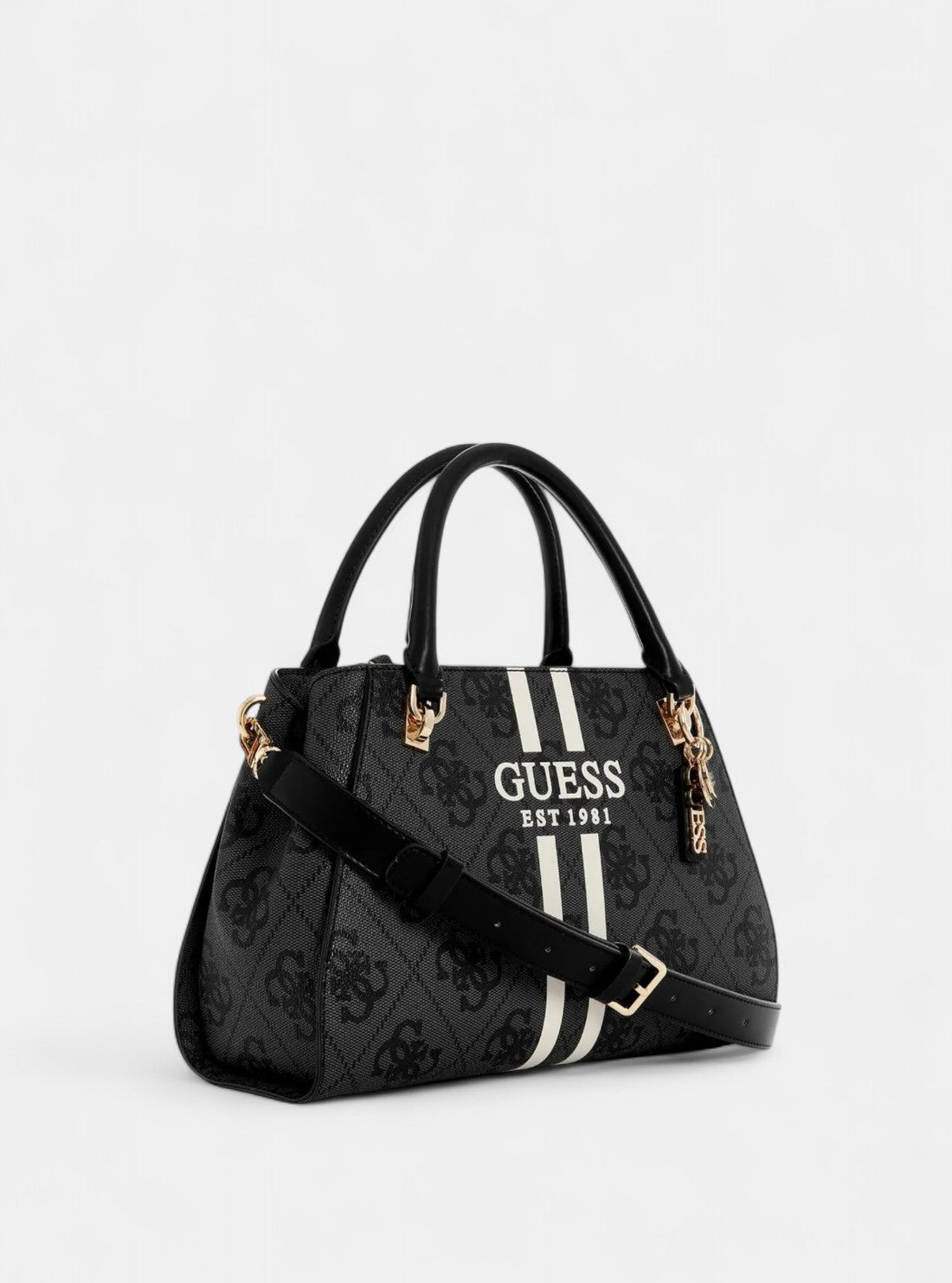 GUESS Womens Black Logo Noelle II Luxury Satchel OS967207 Front Side View