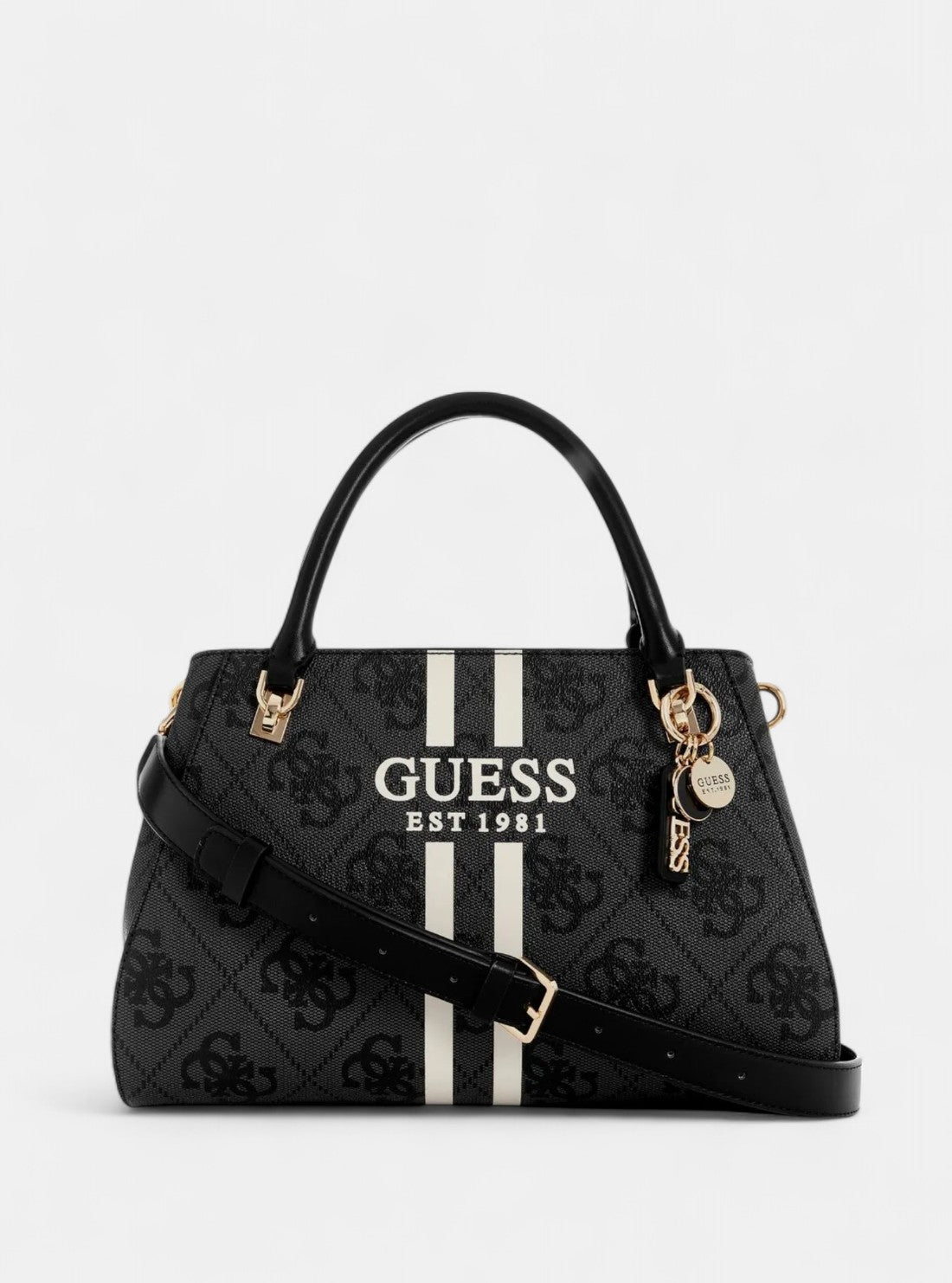 GUESS Womens Black Logo Noelle II Luxury Satchel OS967207 Front View