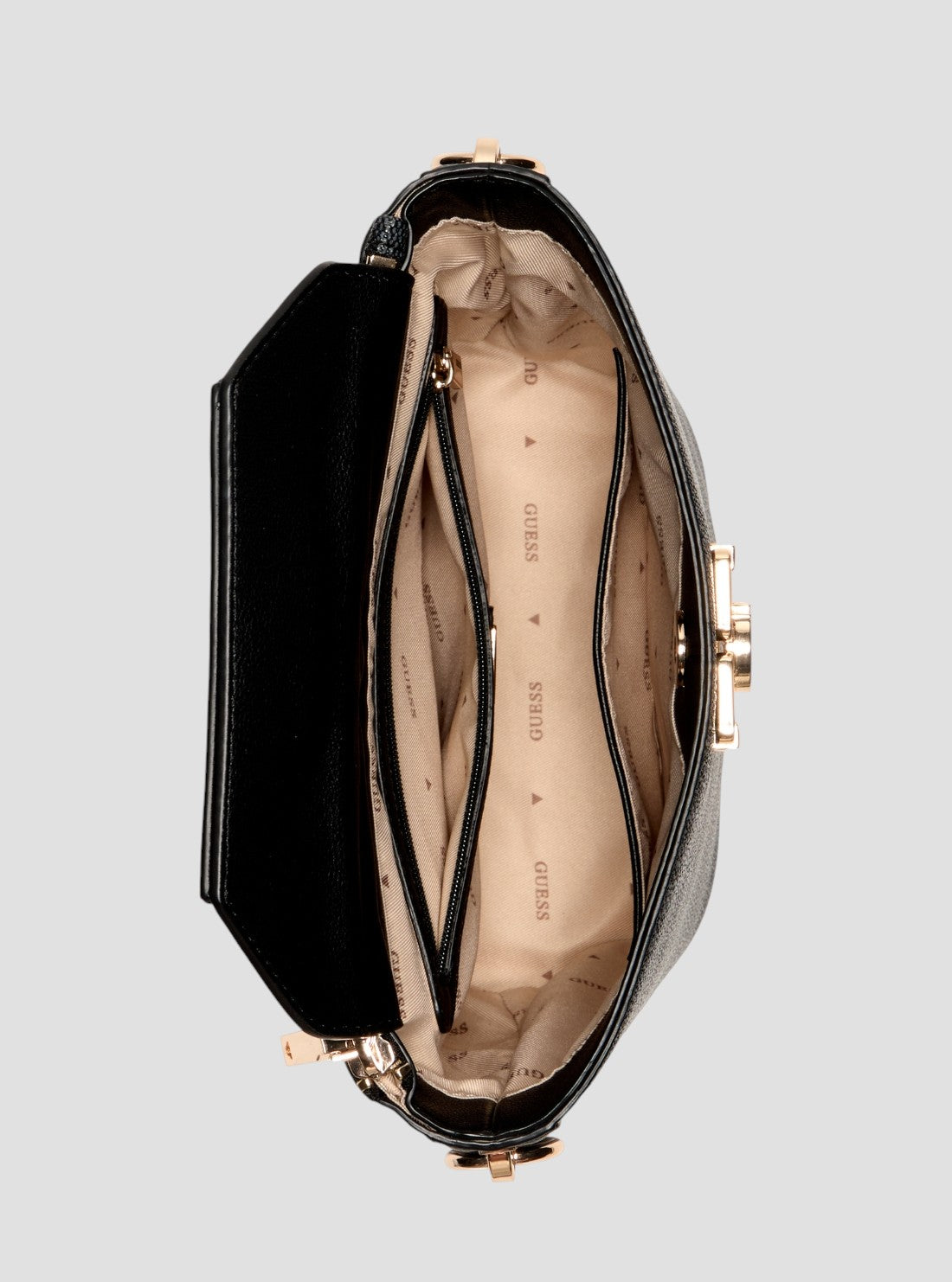 GUESS Womens Black Logo Karnilla Logo Bucket Bag OS990101 Inside View