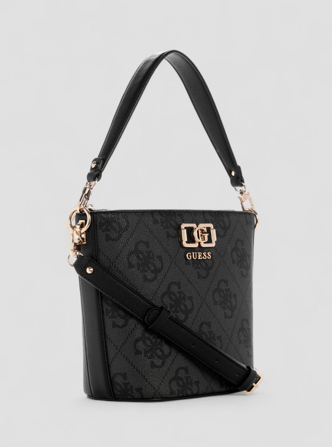GUESS Womens Black Logo Karnilla Logo Bucket Bag OS990101 Front Side View