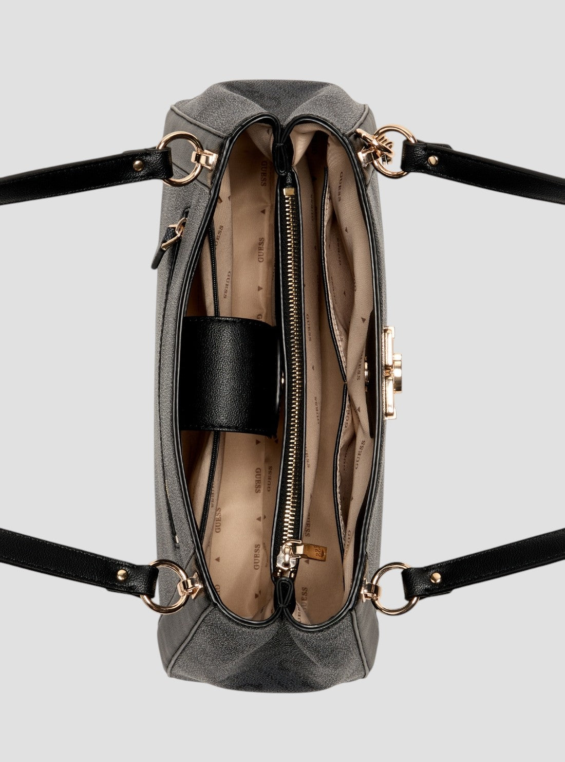 GUESS Womens Black Logo Karnilla Logo Girlfriend Carryall OS990122 Inside View