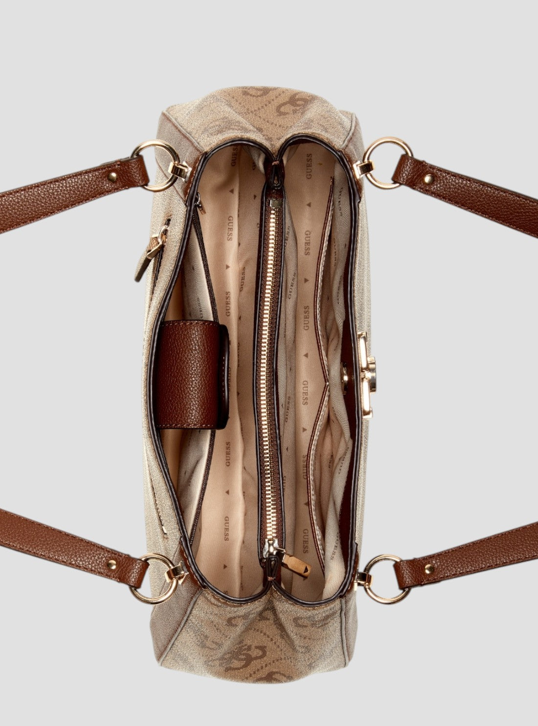 GUESS Womens Brown Logo Karnilla Logo Girlfriend Carryall OS990122 Inside View