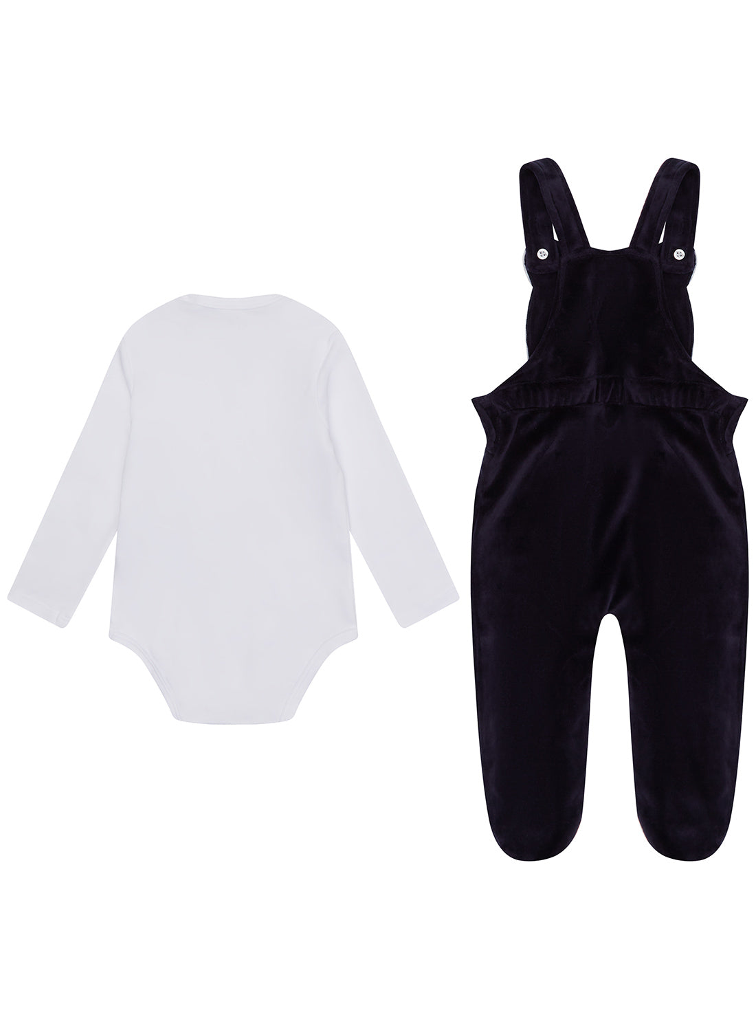 GUESS White Bodysuit and Bear Overall Set back view