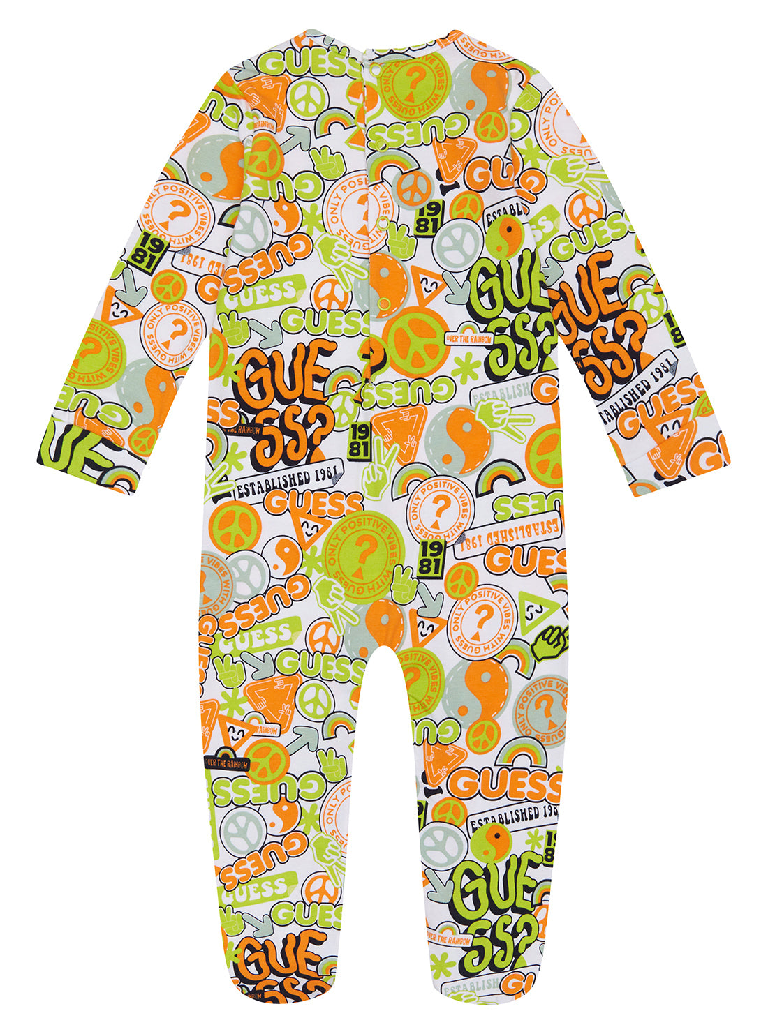 Orange and Green Peace Logo Onesie (0-12M) | GUESS Kids | front view