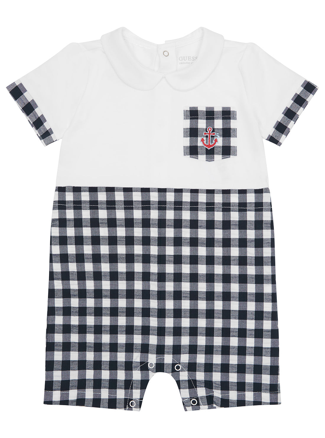 GUESS Kids White Seersucker Shortie Romper (0-12m) P5GG10K6YW4 Front View
