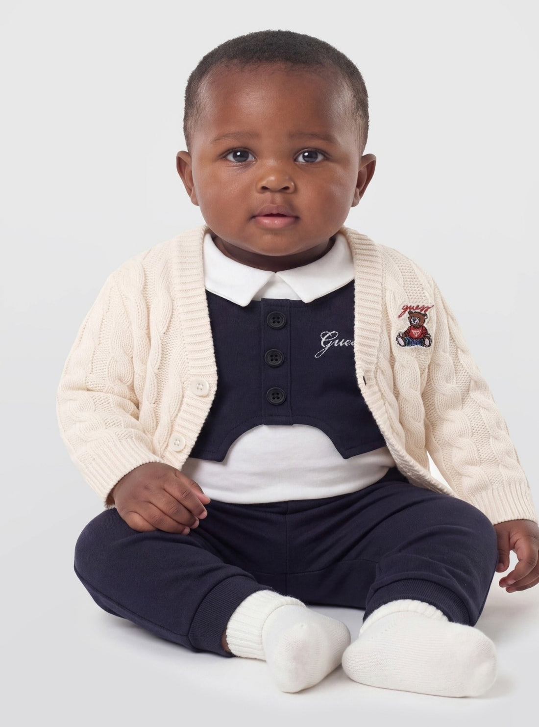 GUESS Kids White Vest Bodysuit and Pants Set (0-9m) P6BG09K5985 Model View