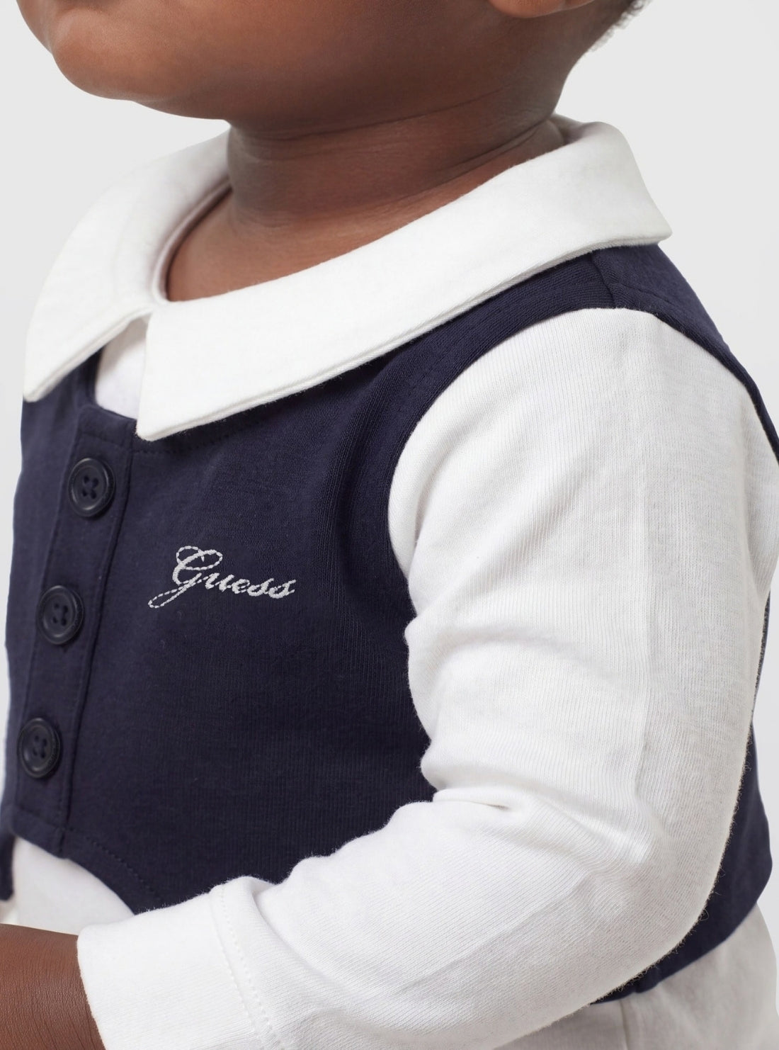 GUESS Kids White Vest Bodysuit and Pants Set (0-9m) P6BG09K5985 Model View2