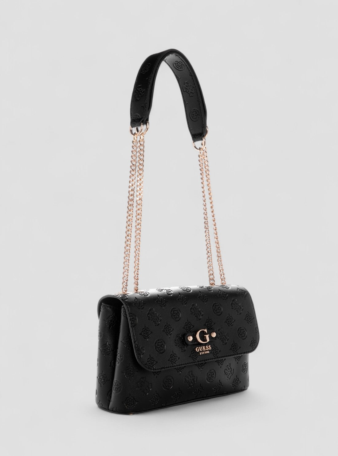 GUESS Womens Black Logo Dita Convertible Crossbody Flap Bag PD760221 Front Side View