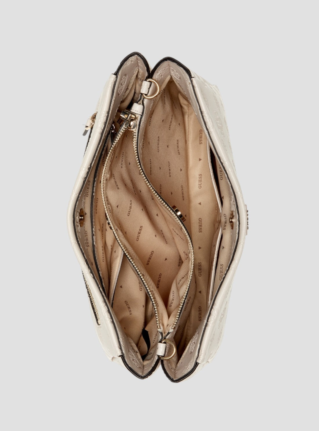 GUESS Womens Beige Tisha Large Girlfriend Satchel Bag PD776407 Inside View