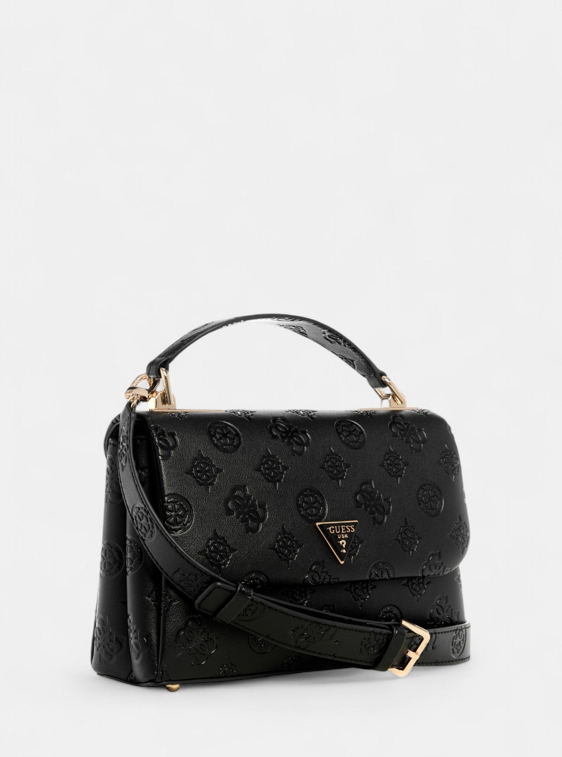 GUESS Womens Black Logo Tisha Top Handle Flap Bag PD776420BLO Front Side View