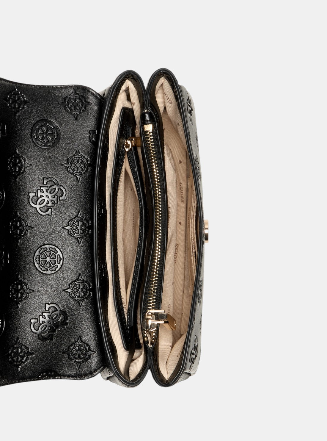 GUESS Womens Black Logo Tisha Top Handle Flap Bag PD776420BLO Inside View