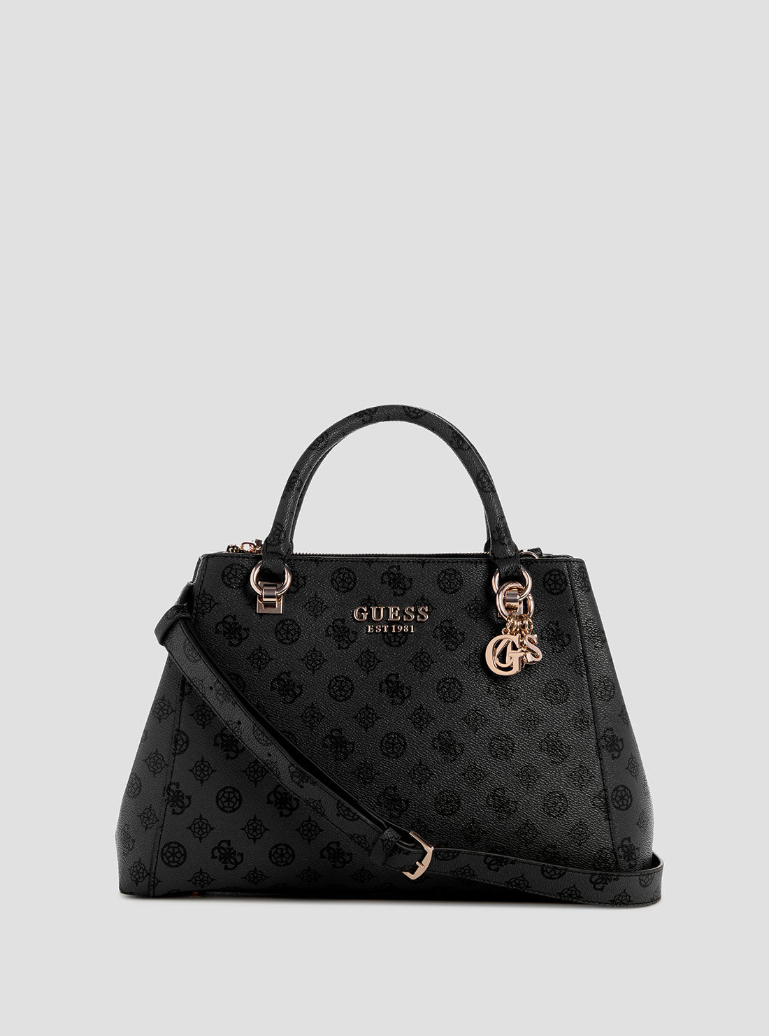 GUESS Women's Charcoal Logo Evelune Girlfriend Satchel Bag PG935307 Front View