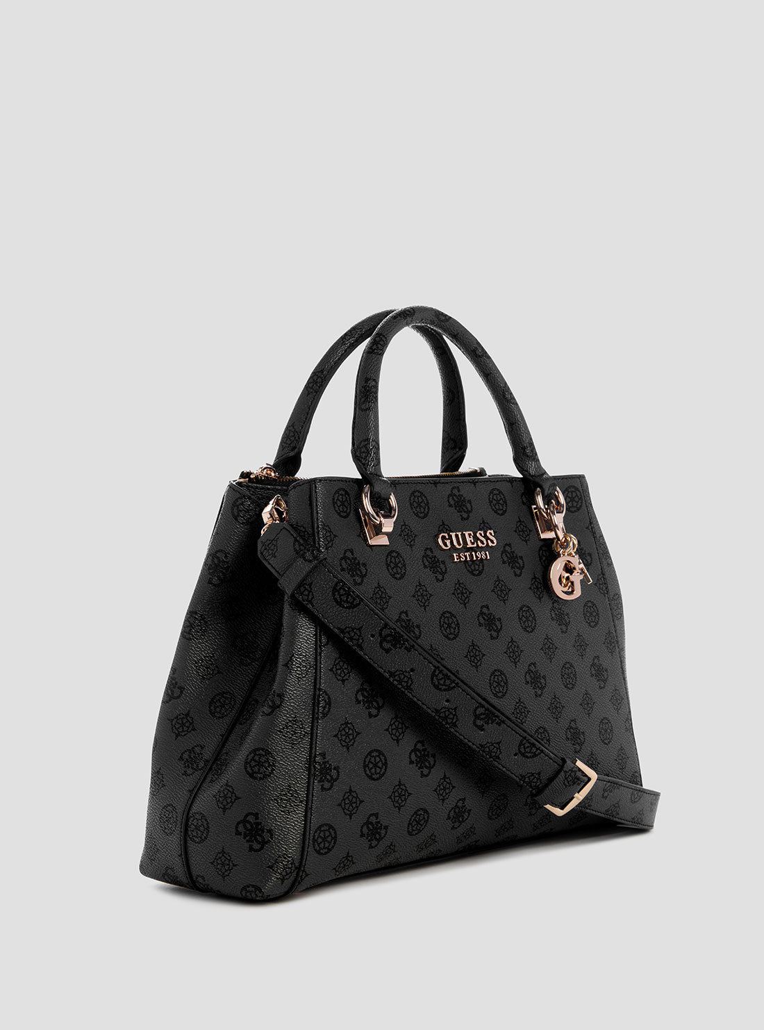 GUESS Women's Charcoal Logo Evelune Girlfriend Satchel Bag PG935307 Side View