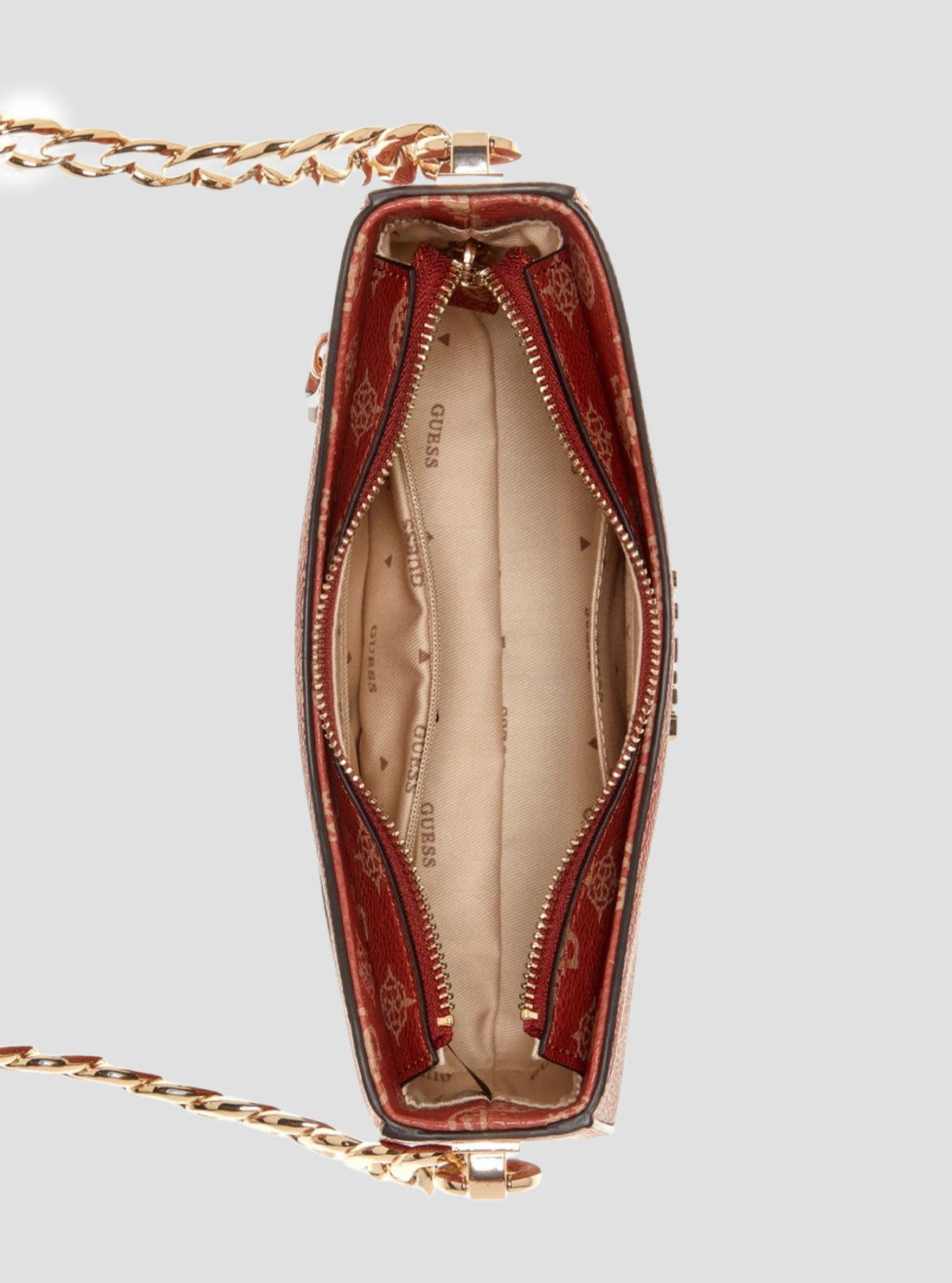 GUESS Women's Red Evelune Top Zip Shoulder Bag PG935318 Internal View