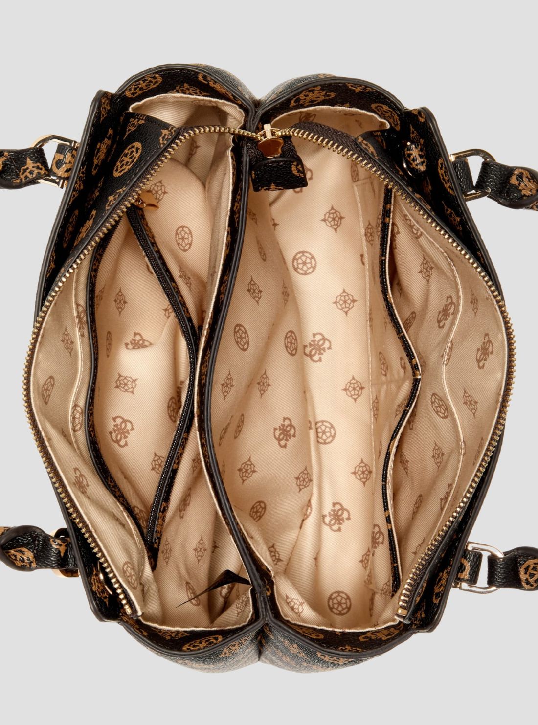 GUESS Womens Brown Logo Daryna Compartment Satchel Bag PG949306 Inside View