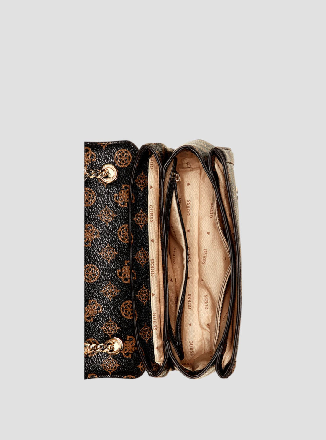 GUESS Womens Brown Logo Noelle Convertible Crossbody Bag PM787921 Inside View